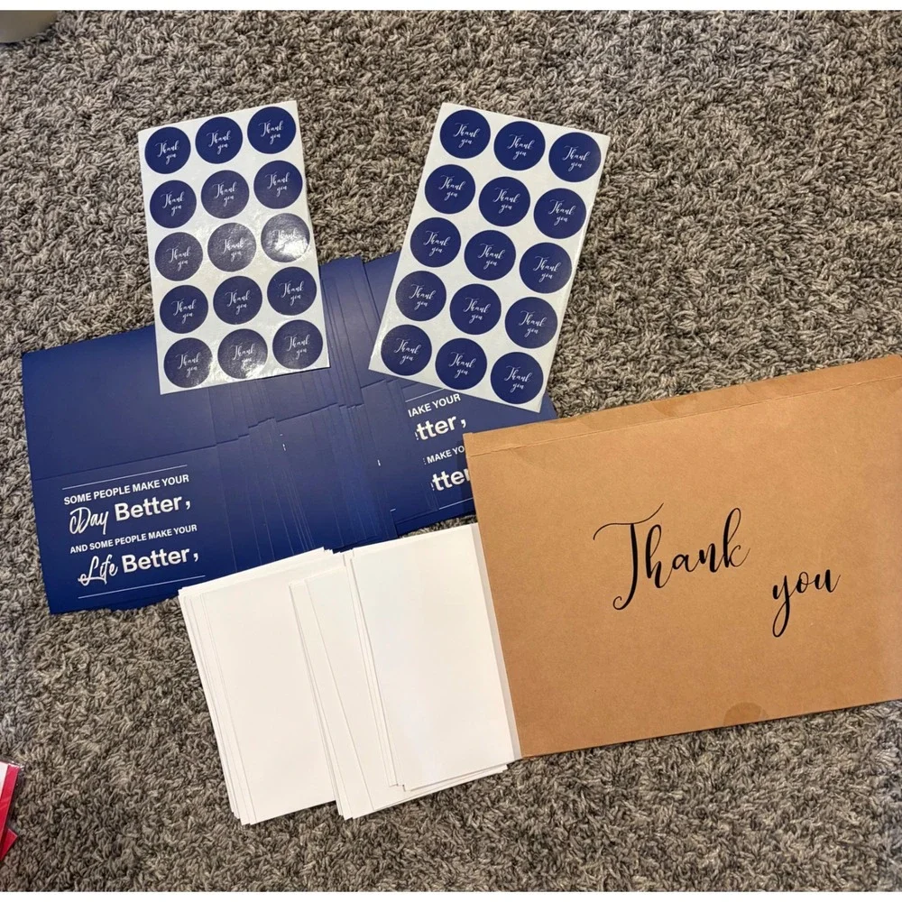 29 Navy Blue Thank You Card Set with Envelopes and Round Stickers Stationery